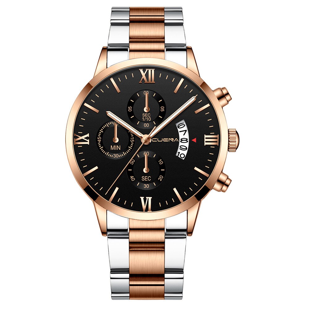 Cuena-reloj con correa de acero para hombre y mujer, cronógrafo de cuarzo con tres ojos, calendario de seis piezas,: H
