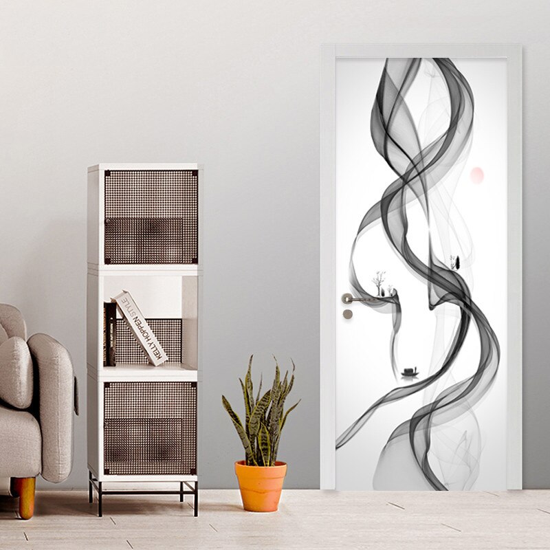 Criativo arte abstrata porta adesivo 3d smog papel de parede sala de estar quarto decoração da casa decalques de parede pvc auto-adesivo adesivos