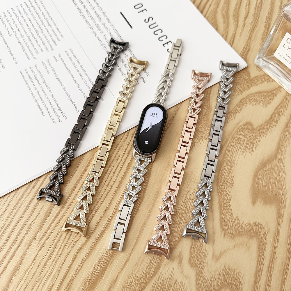 Mi band 8 bandes Bracelet pour Xiaomi mi band 9 Fitness Tracker métal réglable remplacement Bling Bracelet portable femmes