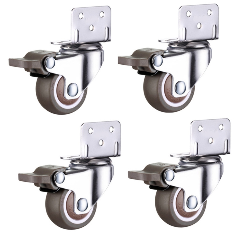L-Vormige Plaat Swivel Caster Kogellager L-Clip Side Mount Plaat Tpe Rubber Wiel Metalen Behuizing 4 pack Stille Moving