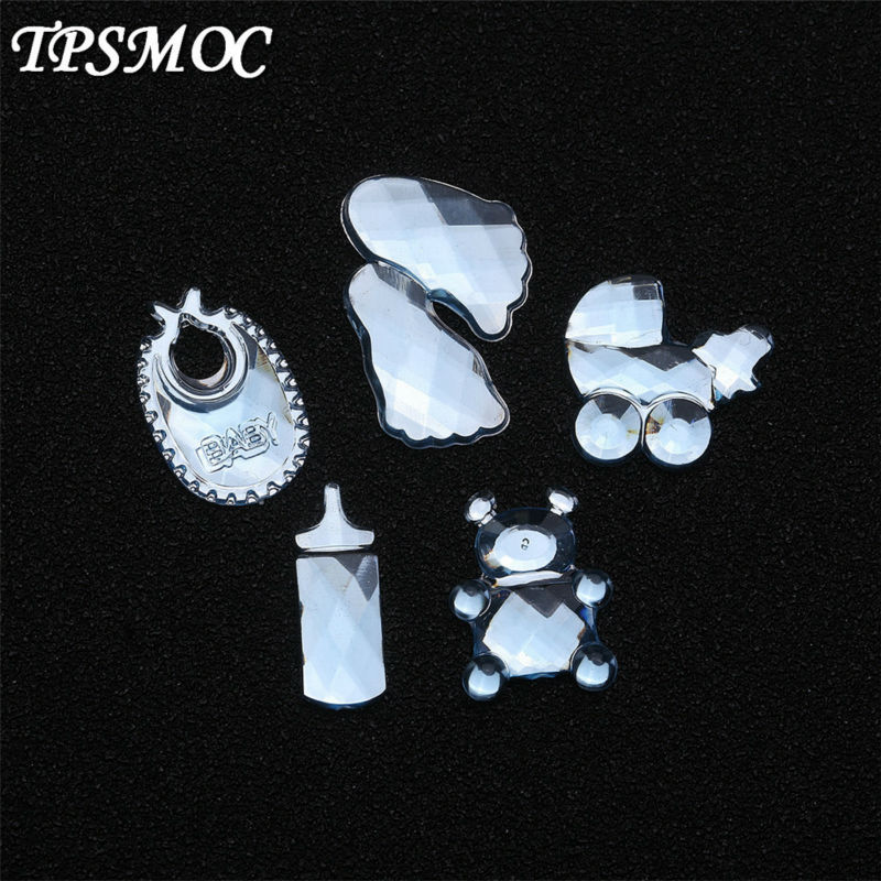 Babero de osito de peluche de estilo Pram, aplicación de diamantes de imitación acrílicos, decoración de , recuerdo de Baby Shower, dispersión de mesa, 100 Uds.