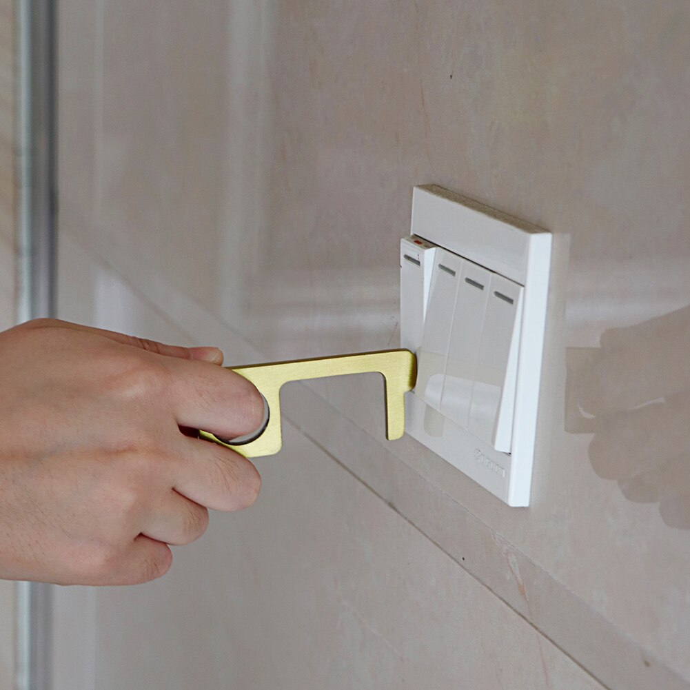 Portable EDC Door Opener Press Elevator/Door Handle Tool with Hook Antimicrobial Alloy Mini Door Opener