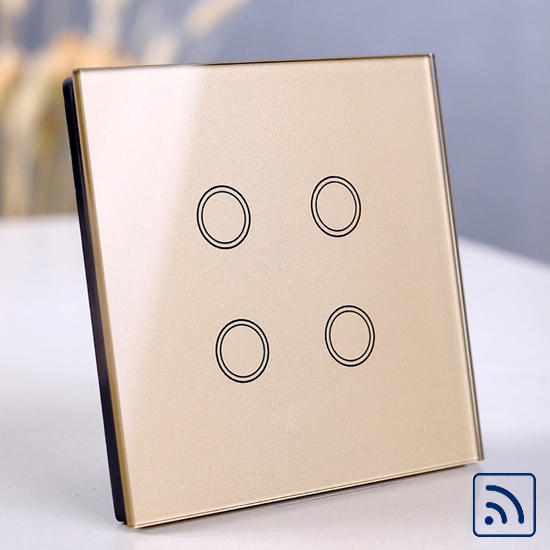 4 gang touch switch, Wireless Remote Control light Switch, Smart Sensor touch Wall Switch, Luxury Crystal Glass Panel Surface: gold RF function