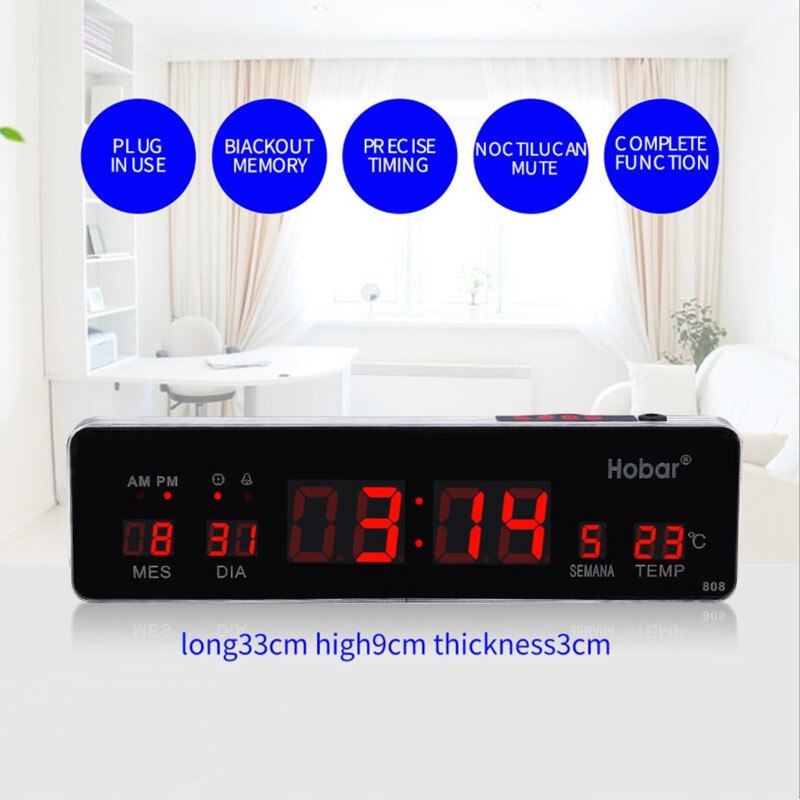 33x9x3cm Digital Wall Clock Alarm Hourly Chime Calendar Temperature Luminous Electronic LED Clocks With EU/US/UK/AU Plug: Default Title