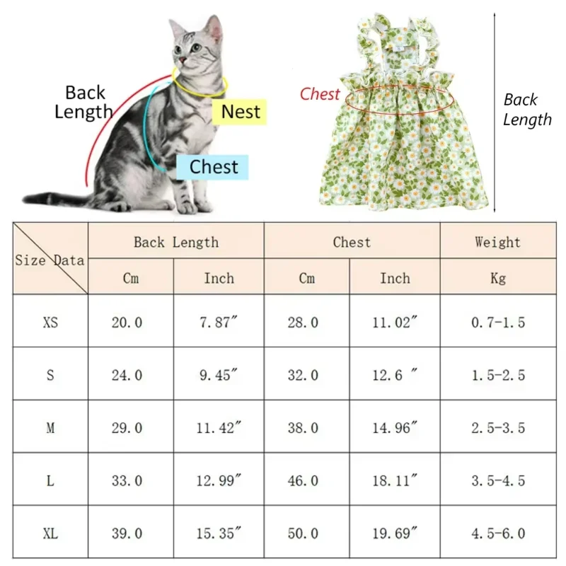 Huisdierkleding Lente/zomer Kleine kat/hond Kleine madeliefje Schouderriem Prinsessenjurk Huisdierkleding Kitten/hond Zachte jurk