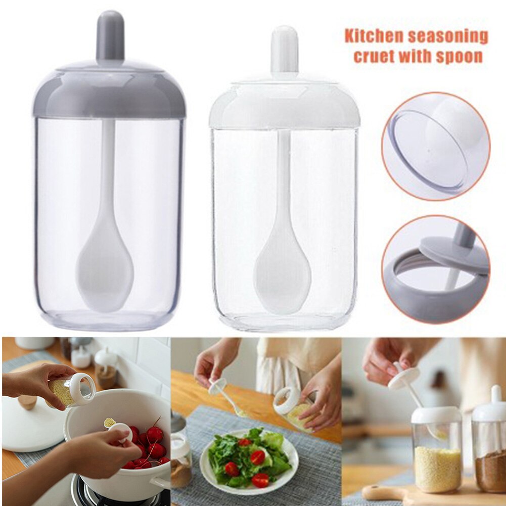 Glas Kunststoff Gewürz Flasche Salz Lagerung Kasten würzen Krug für Salz Zucker Pfeffer Pulver mit Löffel transparent Küche Liefert