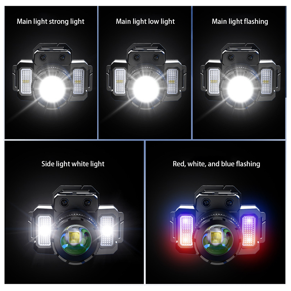 Genopladelig pandelampe 1500 mah super lys lommelygte  t51 induktions led-pandelampe vandtæt camping mobil powerbank blinkende