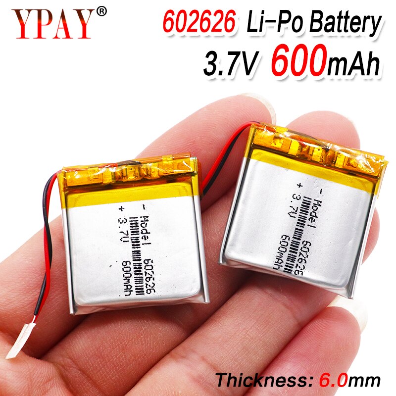Batería de polímero de litio de 600mAH 602525 602626 PLIB/Li-ion para SMART WATCH GPS