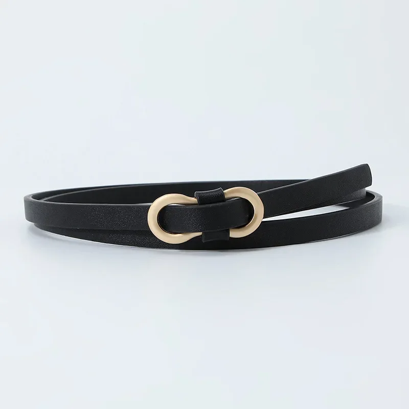 PU-leer damesmode riem metalen knoopgesp Tailleband Buikband voor jurkjeans: Black
