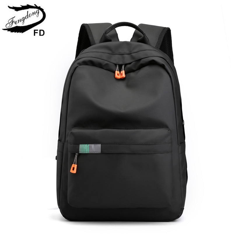 Fengdong black waterproof school backpack book bag men travel bags boy sports backpack high school bags for boys girls schoolbag