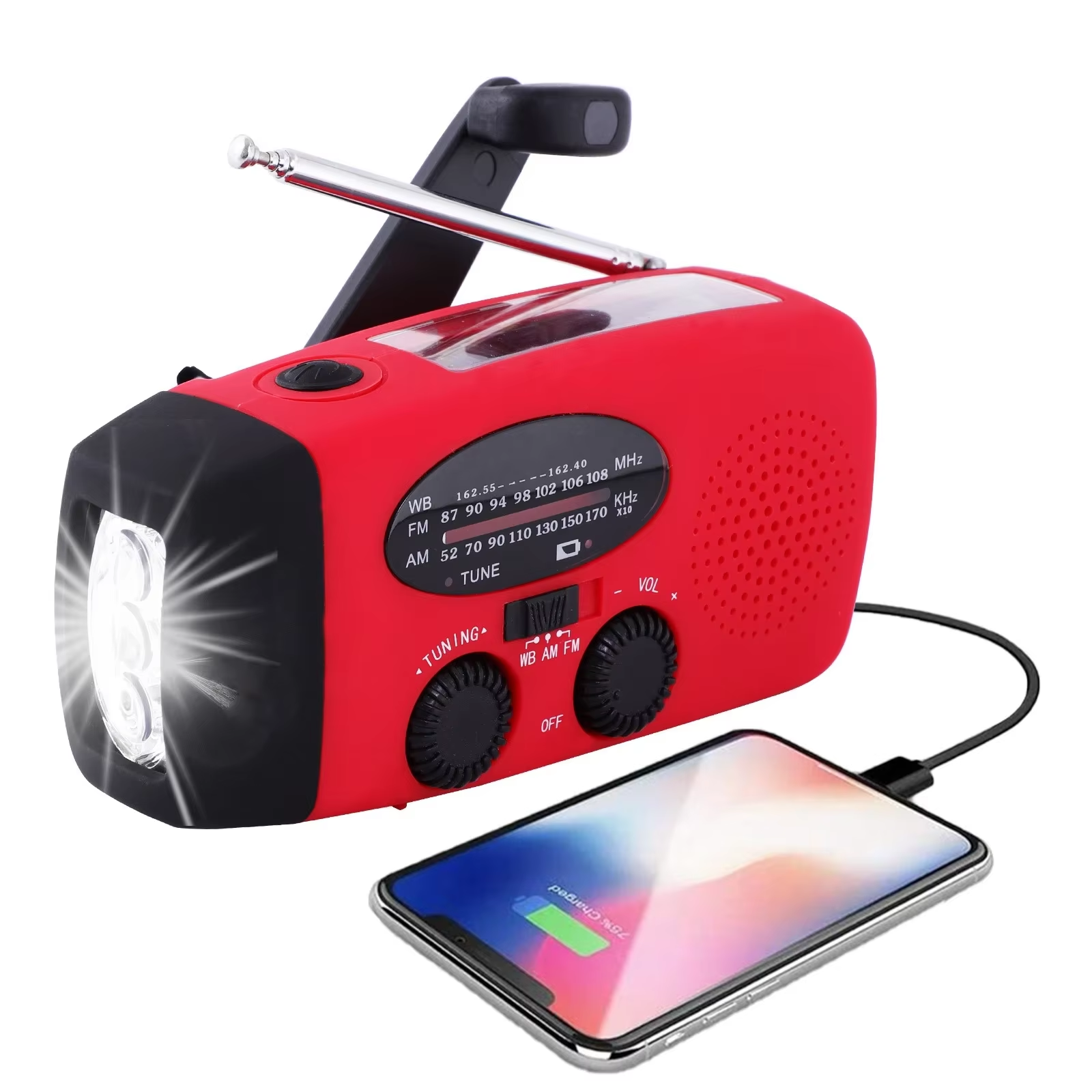 Solarny ręczny odbiornik RADIO US Mini przenośne radio pogodowe AM/FM z wielofunkcyjną latarką Zasilanie awaryjne/Bank