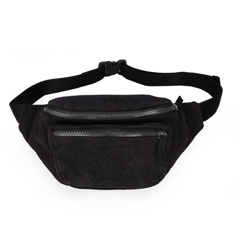 Lerret midjeveske unisex glidelås brystveske street sport casuale fanny pack jente gutt midje belteposer telefon midje packb 90: Svart midjeveske