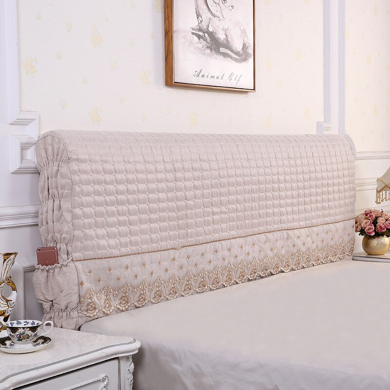 Effen leren bed met dikke, heldere hoofdsteun, kanten hoofdbordhoes voor bedovertrek maat 120/150/180/200/220 x 60cm