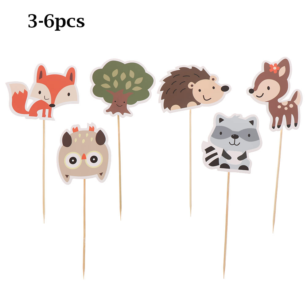 Decoración de papel para cupcakes con temática de criaturas del bosque, adornos de animales del bosque, selecciones para Tartas, fiestas de cumpleaños y bodas para niños: 3-6pcs