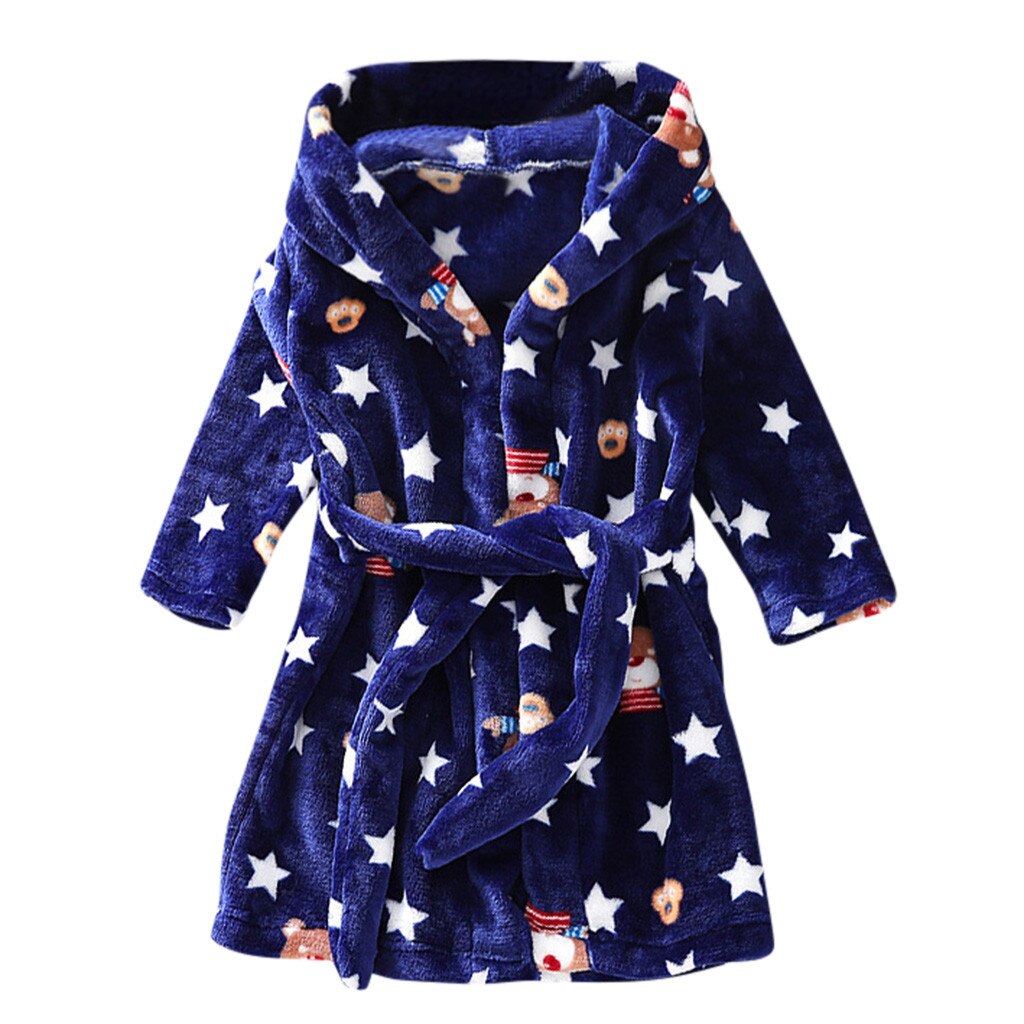 Winter Children Fleece Pajamas Warm Flannel Sleepwear Boy Girl Cartoon Hooded Bathrobe Towel Night-Gown Sleepwear Homewear 3-8Y: NY / 110