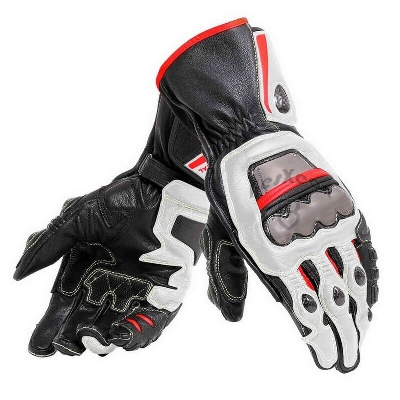 4 Kleuren 100% Echt Lederen Dain Full Metal 6 Motorhandschoenen Racing Lange Handschoenen Rijden Motor Koeienhuid Handschoenen: White / M