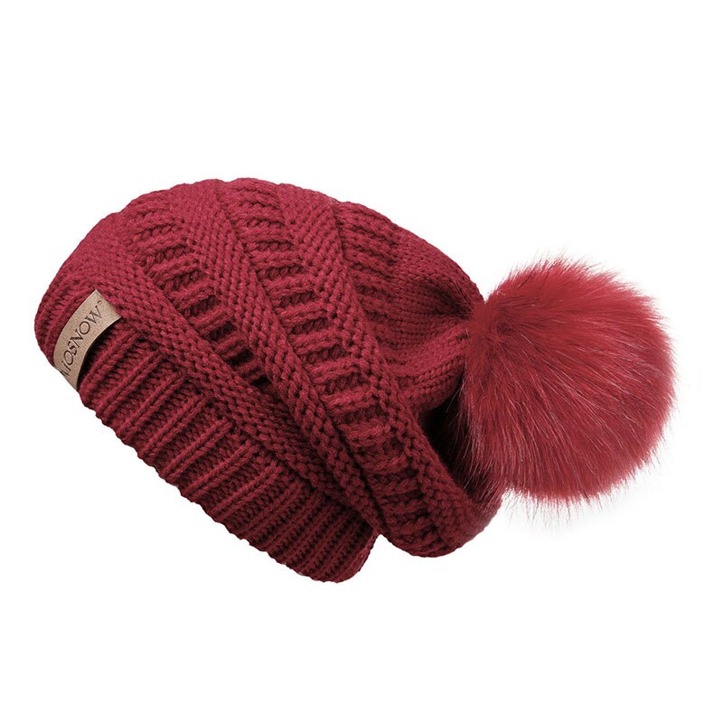Vinterhue kvinde hue pompon pels pompon hatte skullies afslappet damekasket strikket hue pigehue hunhat: Rød