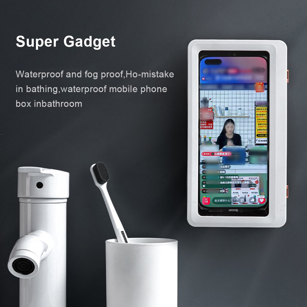 Salle de bains étanche téléphone portable boîte écran tactile bain chasse drame Anti-buée tenture murale sans poinçon étanchéité housse de protection