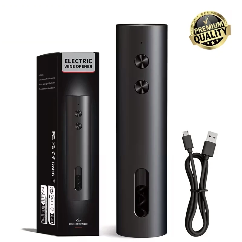 Rechargeable electric wine opener with foil cutter pourer & vacuum stopper compact for home kitchen weddings Christmas