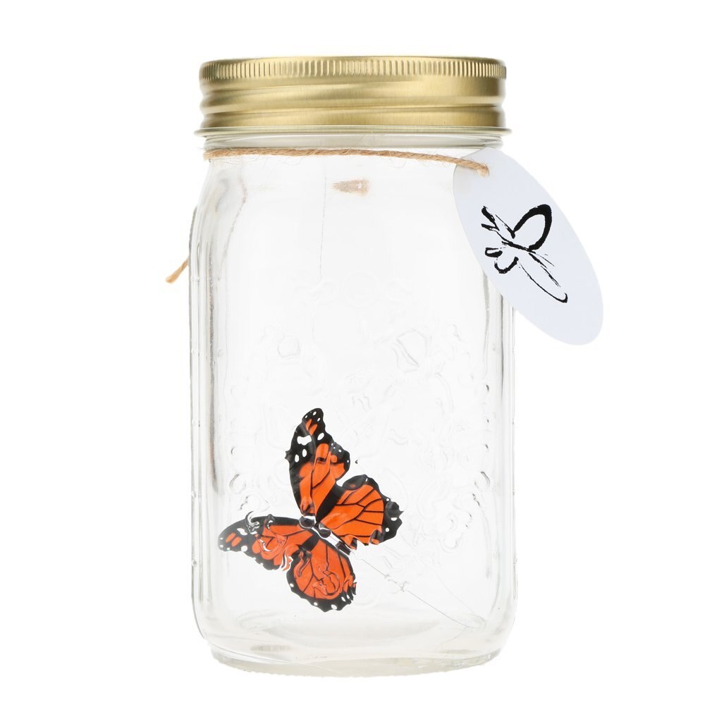 LIXF Romantische Glas LED Lamp Vlinder Jar Valentine Kinderen Decoratie Oranje