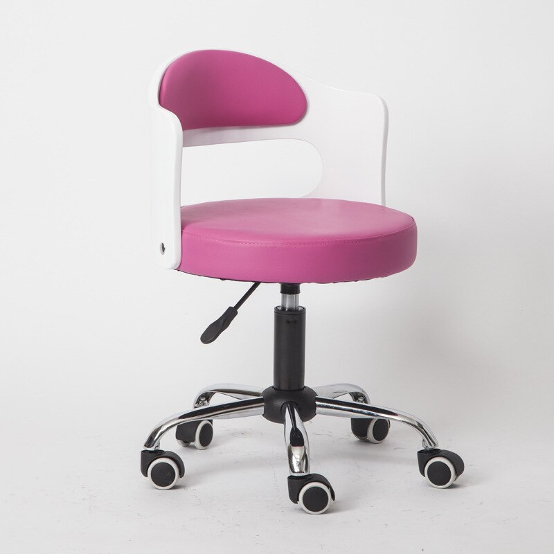 Stijl Massief Hout Lifting Barkruk Moderne Eenvoudige Rugleuning Thuis Beauty Salon Ronde Kruk Receptie Hoge Kruk Swivel stoel: Pink Leather