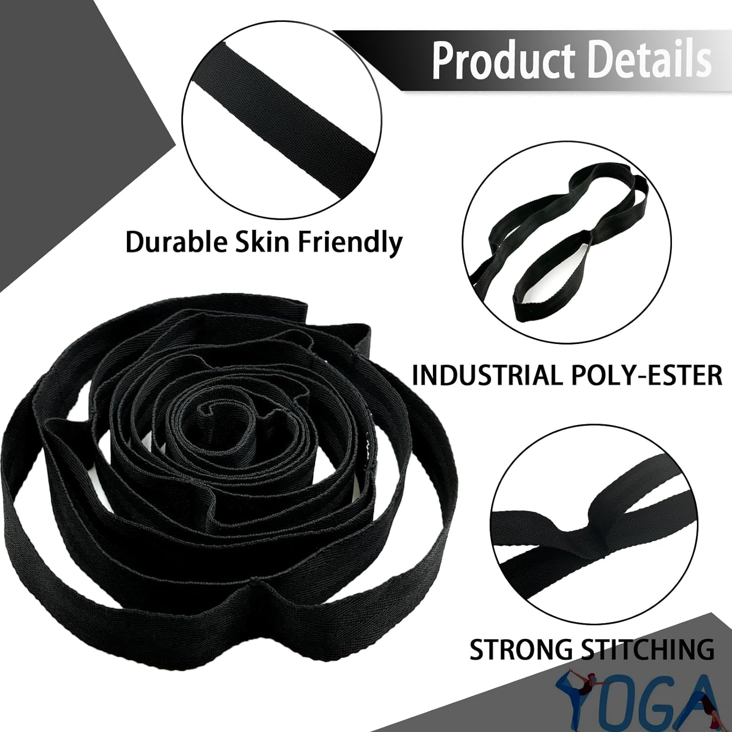Correa de estiramiento Correa de yoga con bucles, correas elásticas para fisioterapia, correa de ejercicio no elástica para Pilates, danza