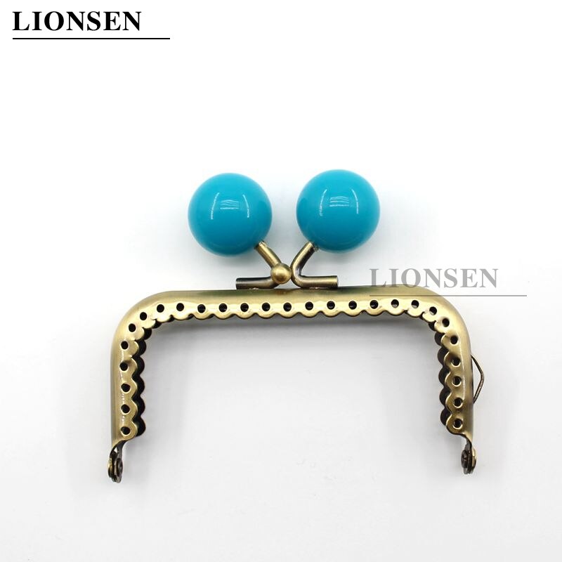 LIONSEN 8.5cm duże koraliki antyczny brąz kwadratowy metalowy uchwyt do torebki do torby sprzęgła akcesoria torebkowe dokonywanie pocałunek blokada zapięcia: lace blue
