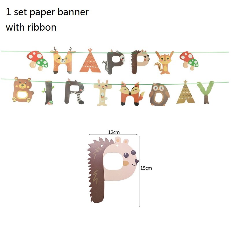1 sæt jungle fødselsdagsbannere dyr guirlande fødselsdag papir vimpel palmeblad flag bunting baby shower safari dyr dekoration: Papirbanner f