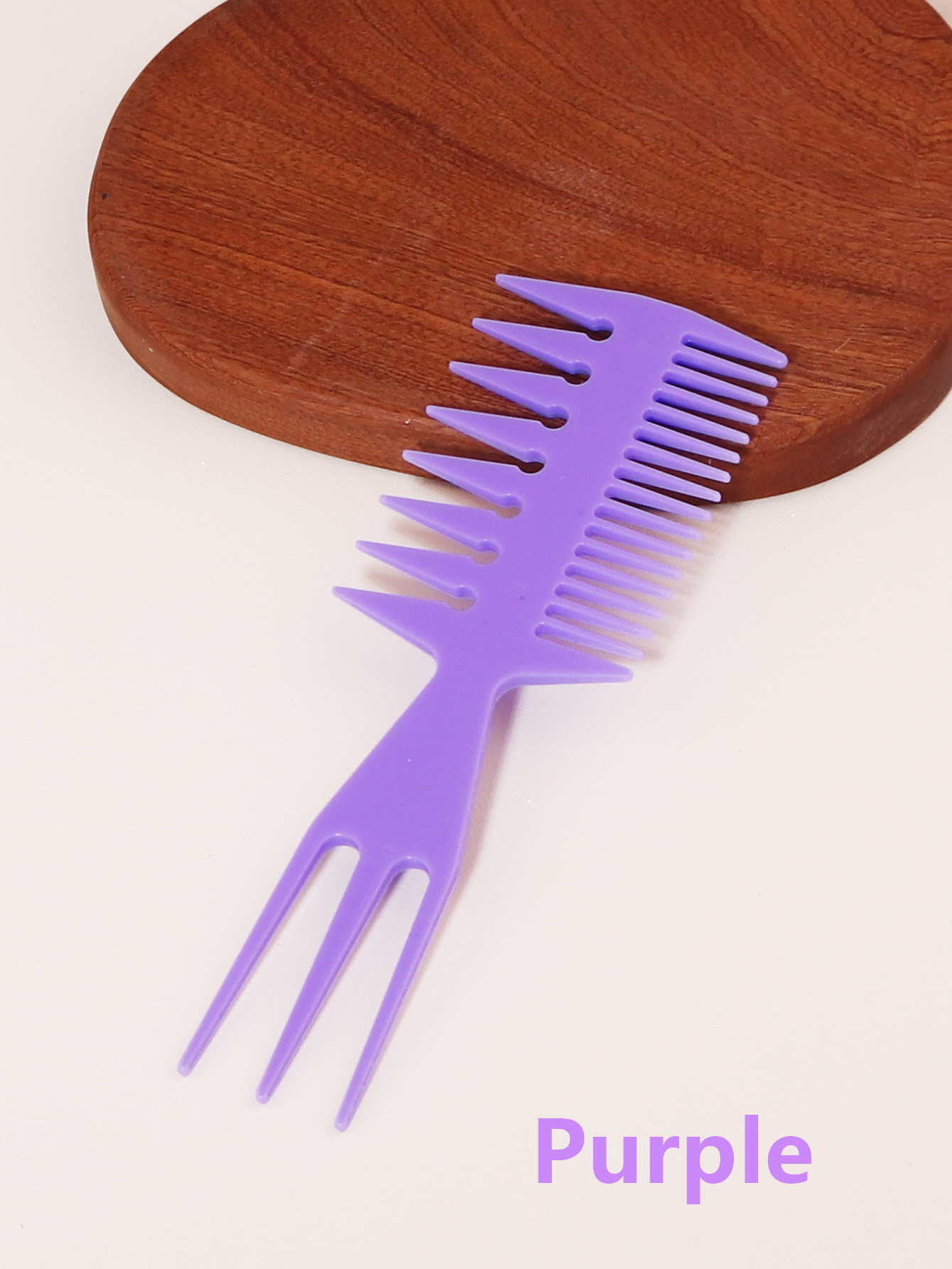 1 cepillo de pelo multifuncional en forma de espina de pescado con de dientes anchos, herramienta de salón con cabeza de aceite africano, peine especial para pelucas de cabello real: Morado