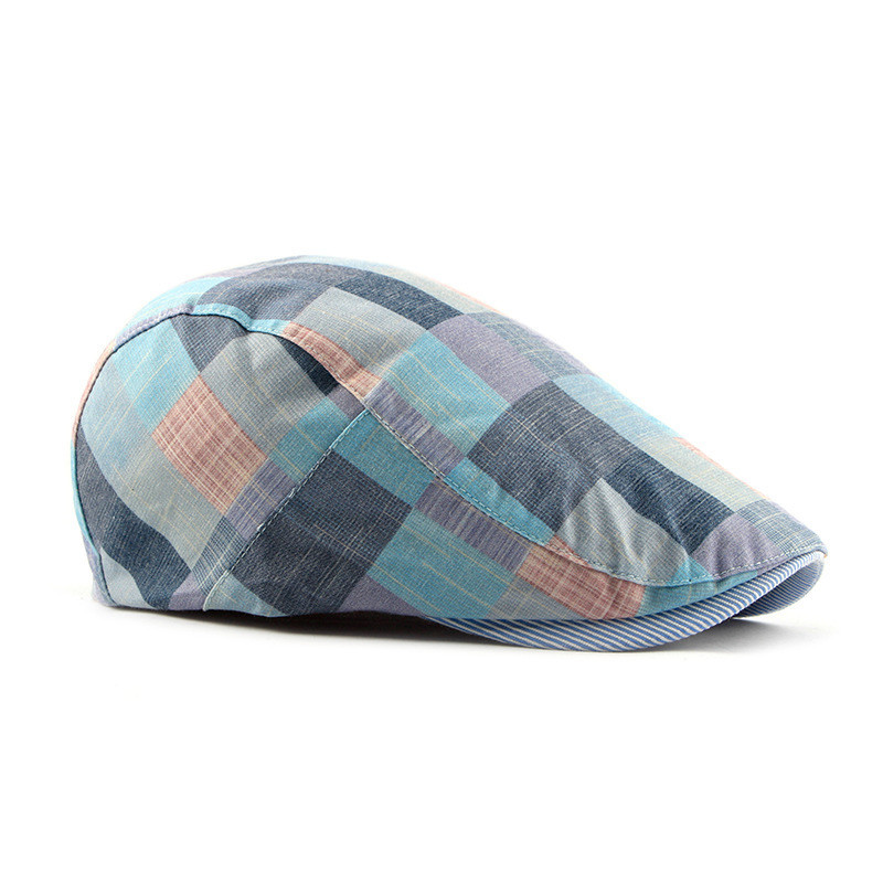 Spring Autumn Hats For Men Casual Plaid Cotton Beret Caps Gorras Planas Boinas Check Flat Cap Adjustable Male Berets