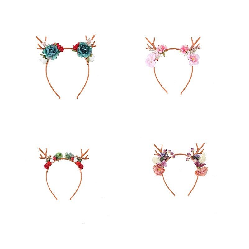 Kerst Hoofdbanden Gewei Elastische Hoofdband Kids Hoofddeksels Rendier Bloem Ornamenten Kerstversiering Partij Cosplay