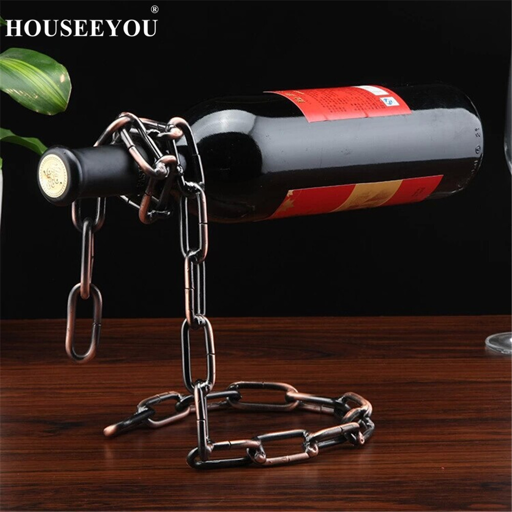 Metal art én flaske vinreoler flaskeholder display stand hylder køkken spisestue kælder bar dekorativ: Bronzekæde
