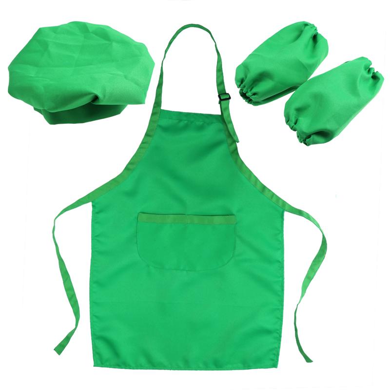 Kids Chef Set Complete Kids Kitchen Playset with Chef's Hat Apron and Sleeve for Cooking Baking Painting Decorating Party: Green