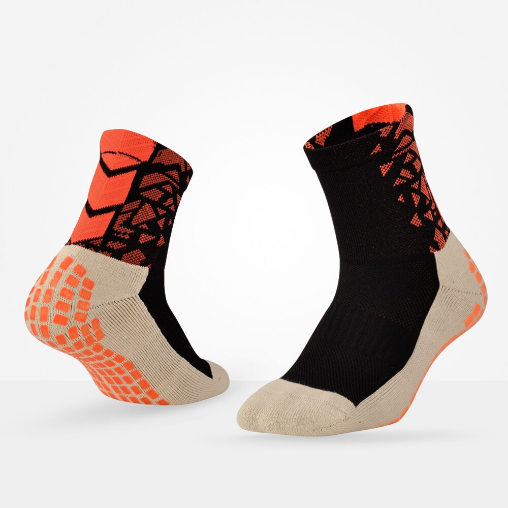 #39 fodbold skridsikker sokker herre sportsstrømper tyk håndklæde bund lim tube anti-skrid fodbold svedabsorberende sokker: Sort orange