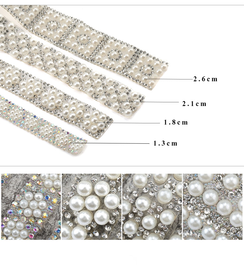 Qiao 1 yard / lot abs runde perleperler trim strass dekoration strass bånd krystal applikationer til tøj sko gør