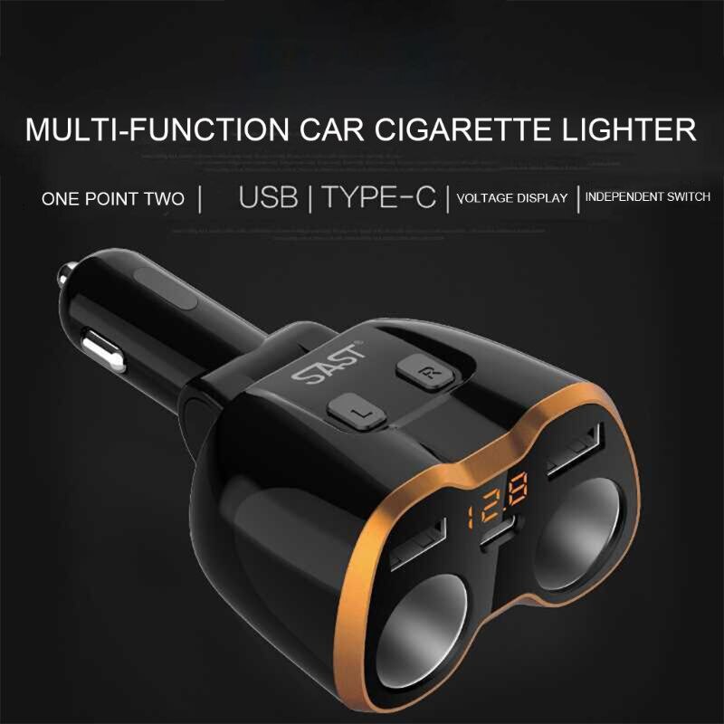 Usb autolader sigarettenaansteker splitter adapter 2 stopcontact type  c 4.8a multi-stopcontact