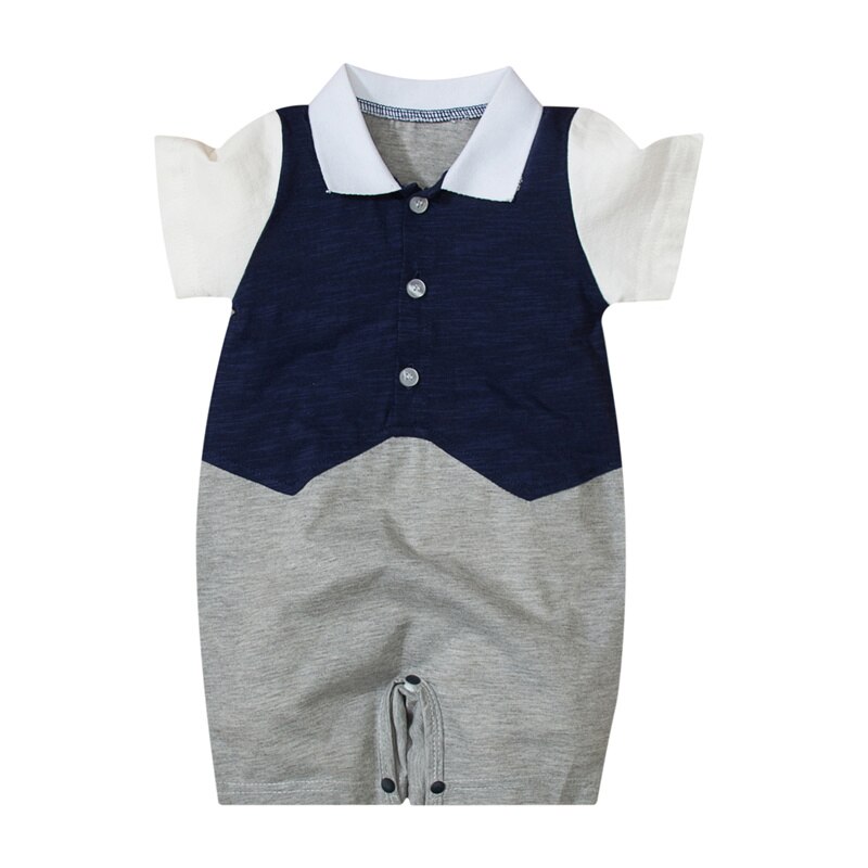 3-18Months Baby Jongens Korte Mouw Zomer Casual Katoenen Romper, Kinderen Kinderen Jongens Mode Contrast Kleur Single-Breasted Jumpsuit: 6-9 Months