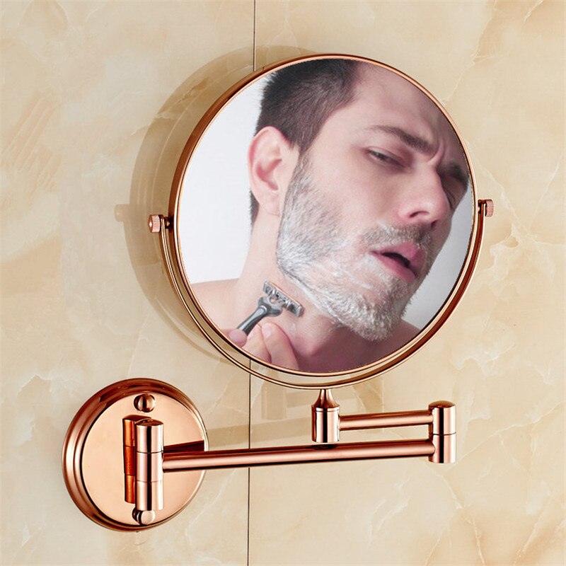 Miroir de bain en laiton 8 pouces | Miroir grossissant de salle de bains en or Rose, miroir de maquillage pliable et rétractable, matériel de bain à double face