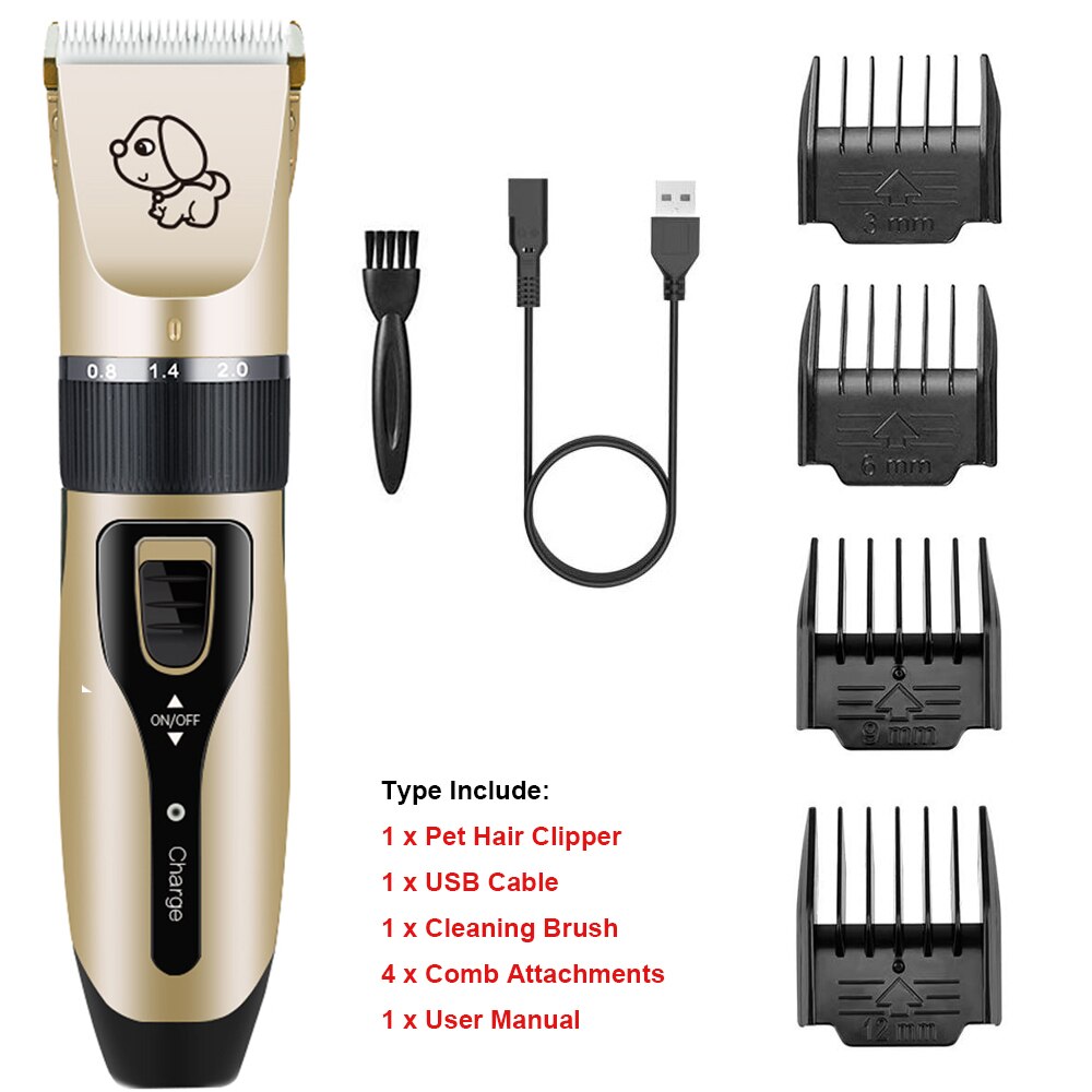 Electrical Pet Trimmer Grooming Kit Rechargeable Pet Dog Cat Hair Trimmer Shaver Set Animals Hair Cutting Machine: Gold A