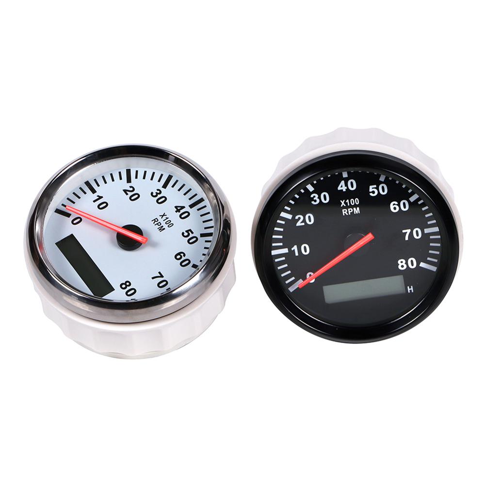 8K Boat Tachometer Marine Tacho Meter Gauge LCD Hourmeter 12V/24V 8000 RPM 85mm Boat Tachometer