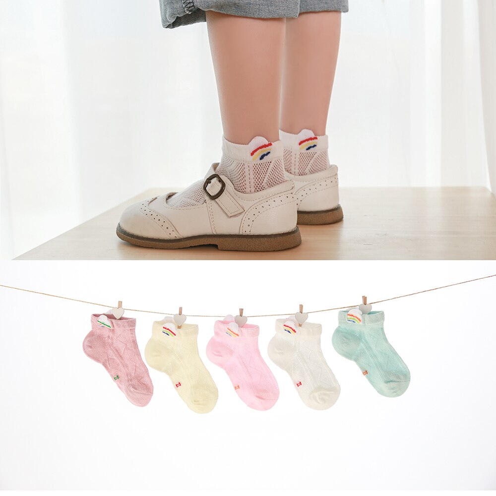 5Pairs/lot Summer Spring Baby Socks Cotton Kids Socks Rainbow Colorful Thin Mesh Socks Lovely Girls Socks