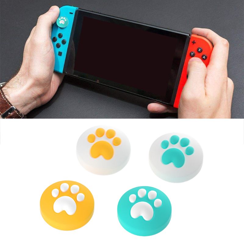 4PCS Cute Cat Claw Pattern Thumb Grip Cap Soft Silicone Joystick Protective Cover for NS Switch/Switch Lite Controller