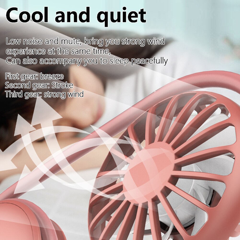 USB portable fan cold fan hands free neck fan hanging rechargeable mini sports fan 3-speed adjustable neck dual fan Home Office