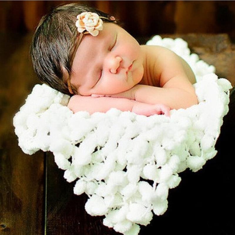 1PCS White Newborn Baby Toddler Unisex Knitted Floral Blanket Swaddling Soft Baby Bedding Product 60cm X60cm