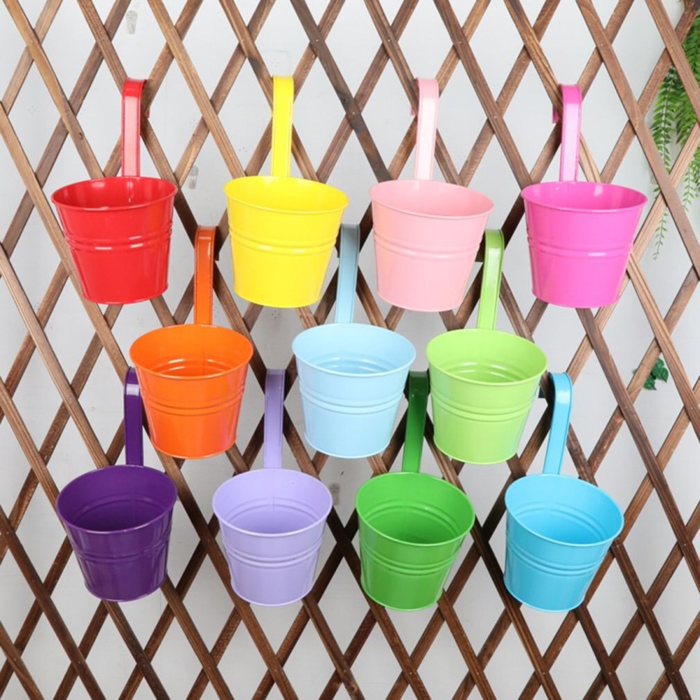 Kleur Metalen Opknoping Emmer Groene Plant Bloem Container Kan Hangen Bloempot Simulatie Bloem Persoonlijkheid Opknoping Pot Emmer