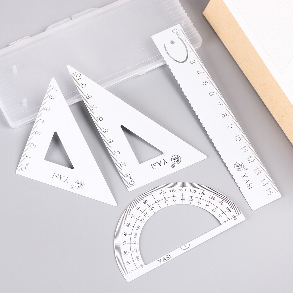 Règle de dessin d'alliage d'aluminium de 4 pièces/ensemble mesurant la règle de Triangle de géométrie étudiants avec la règle de mesure de rapporteur de plaque de Triangle