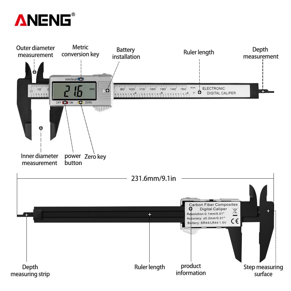 ANENG 150mm calibre micrometro Digital Vernier calibre micrometro Paquimetro calibrador Digital medición mini calibradores escala herramienta de medición calibrador pie de rey acero inoxidable medicion
