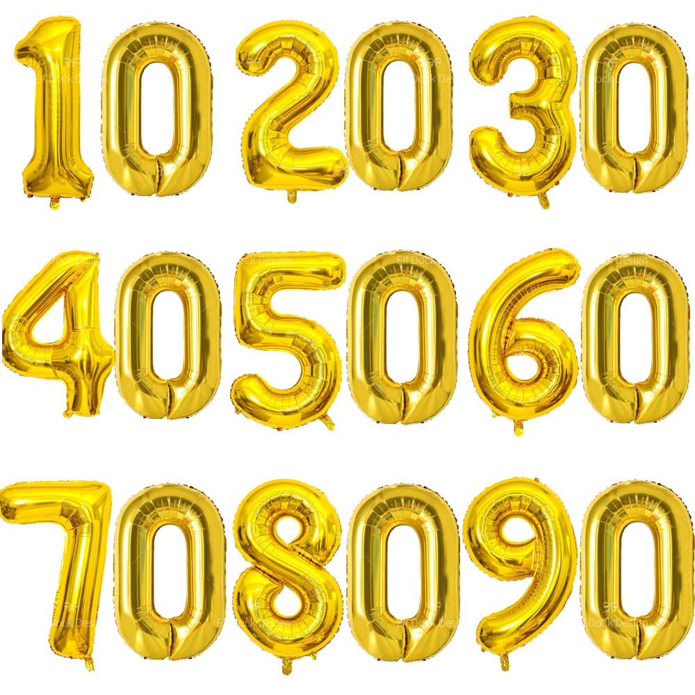 Globos dorados grandes de 40 pulgadas 10 20 30 40 50 60 70 80 90 años suministros de decoración de aniversario de cumpleaños para adultos globo dorado