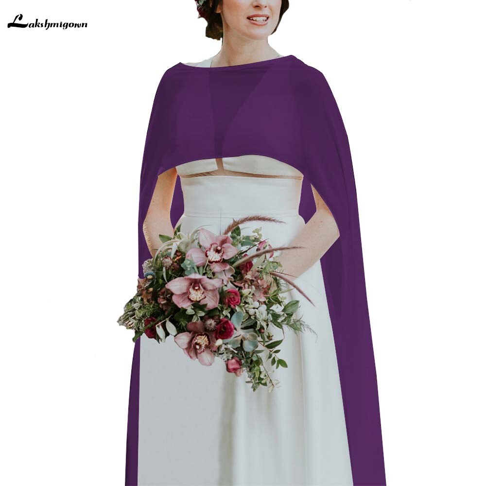 Eenvoudige Goedkope Bruiloft Accessoires Jassen Bolero Chiffon Wedding Cape Sjaals Wit En Ivoor Bruids Wraps: Paars