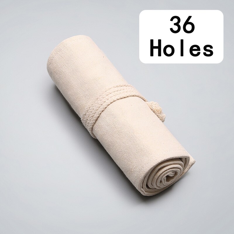 Naturligt pennfodral för kanfas upprullningsbart pennhållarfodral för färgpennor mångsidig påse konstarrangör för konstnärspennor: Beige 36 hål